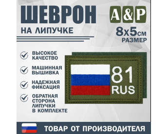 Шеврон на липучке «81 регион». Размер 80х50 мм. Цвет: хаки.
