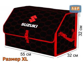 Органайзер-саквояж "Союз" в багажник Suzuki (Сузуки), размер XL. Цвет: черный с красной прострочкой Соты.